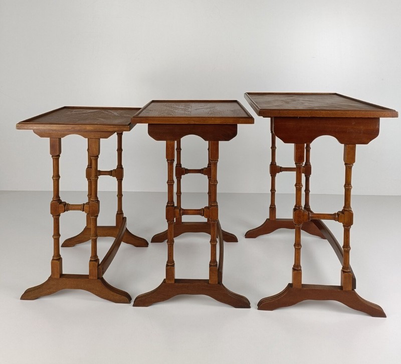 set of 3 nesting stacking tables Bamboo style Japandi Side tables Funky vintage gallery