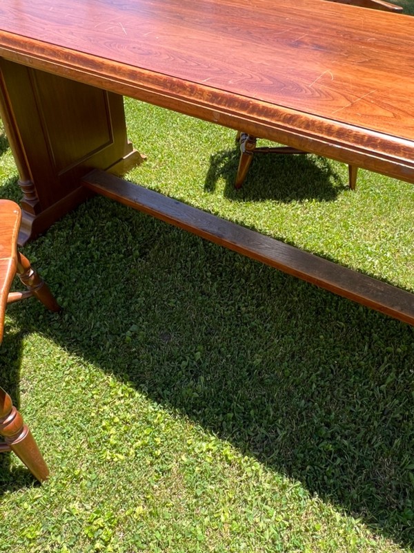 ~OLD~ WOOD "GLOBE WERNICKE" 10 FEET LONG LIBRARY-HARVEST TABLE W/ BARREL CHAIRS gallery