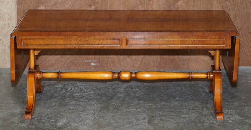 SUBLIME VINTAGE BEVAN FUNNELL EXTENDING BURR YEW WOOD COFFEE TABLE PART OF SUITE gallery