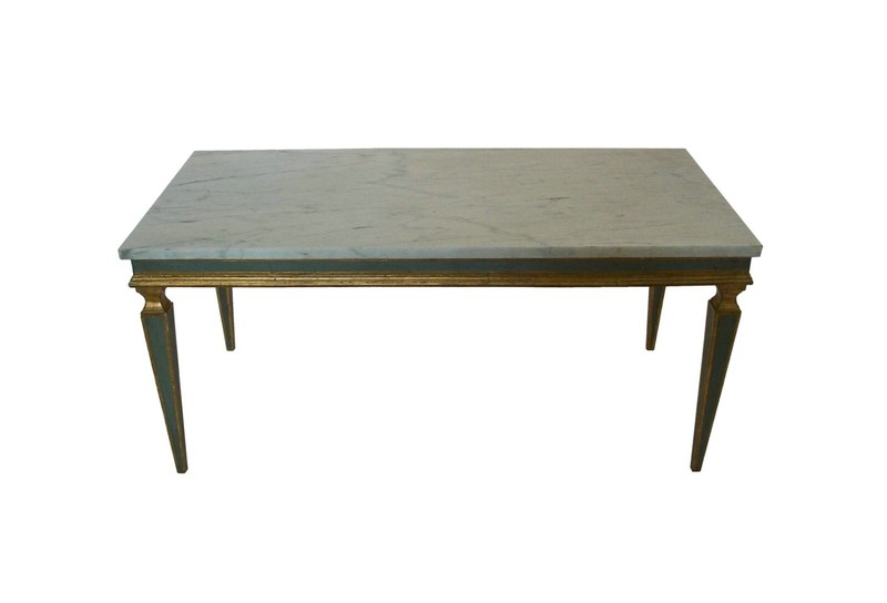 Venetian Gray Painted & Parcel Gilt Coffee Table - Marble Top - Mid 20th Century gallery