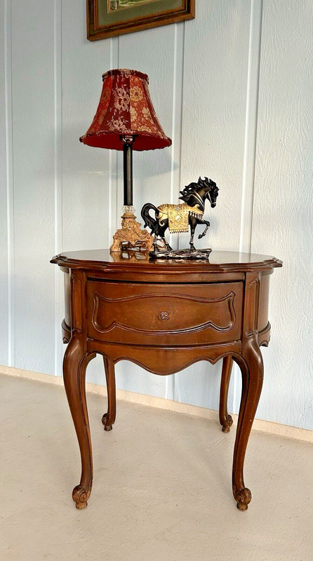Louis XV Walnut Round Nightstand Scalloped Edge &Apron-French Side/End Table gallery