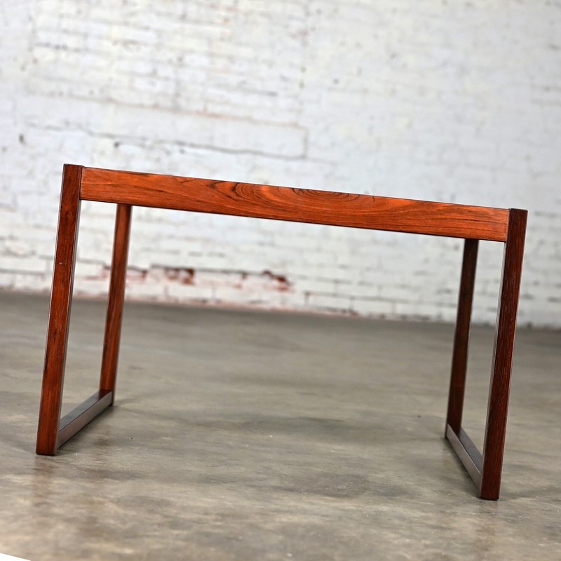 Vintage MCM Rosewood Square Frame & Smoked Glass Top Coffee or End Table gallery