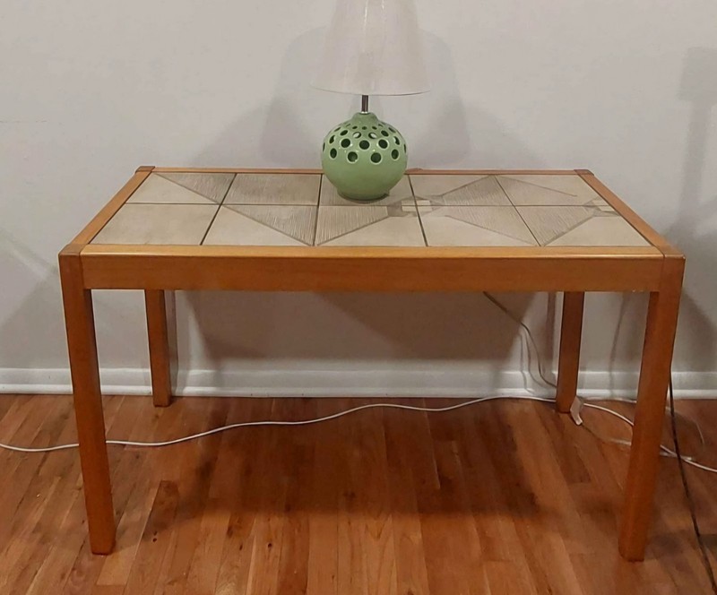 Vintage Mid Century Modern Teak Console Table With Tile Inlay by Gangso Mobler gallery