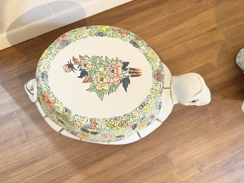 RARE! Set Of 2 MCM Hollywood Regency, Hand Painted Turtle Garden Tables gallery