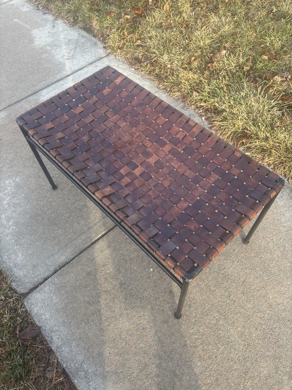 Vintage Woven Leather Coffee Table Bench In Style of Swift and Monell gallery