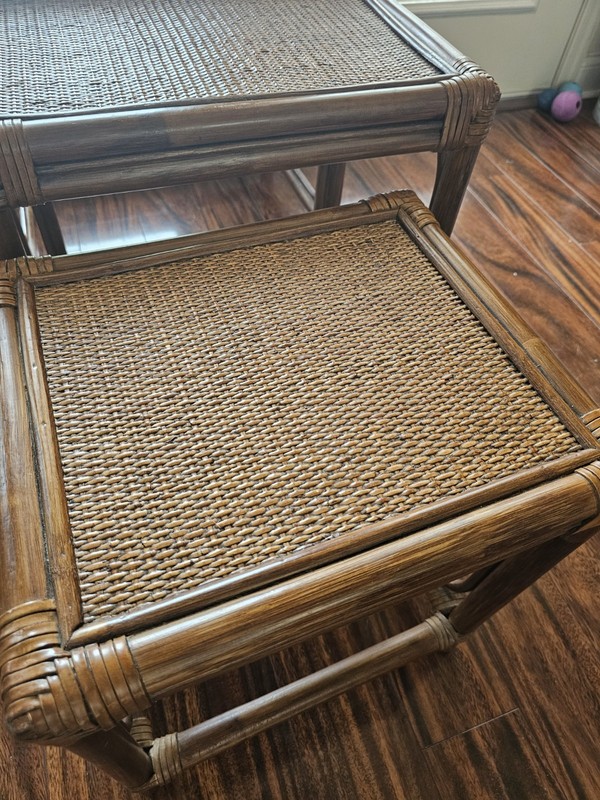 Vintage MidCentury Set PalmBeach Regency Wicker & Rattan Nesting Tables-Very... gallery