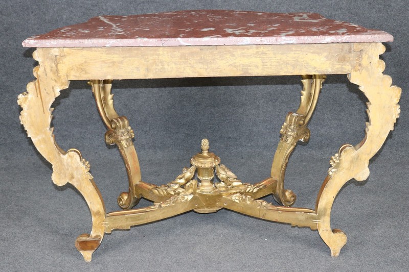 19th Century French Rococo Carved Giltwood Marble Top Console Table gallery