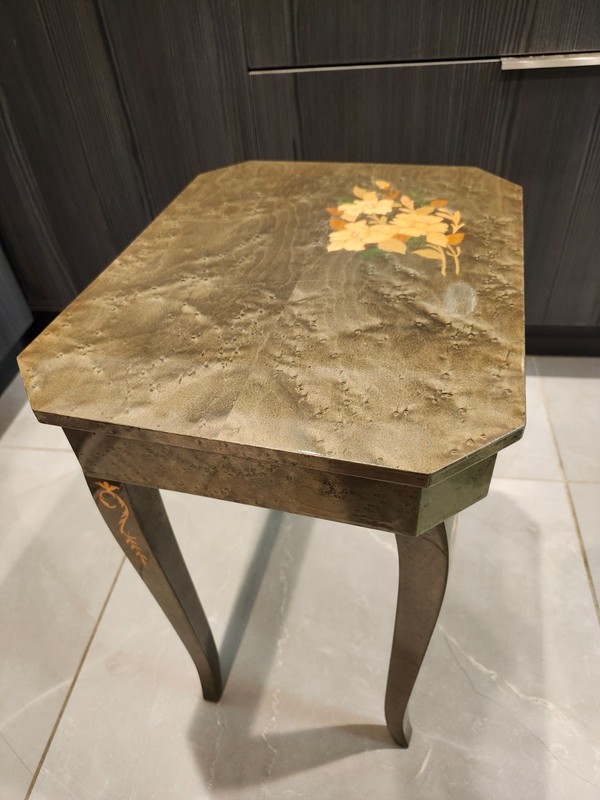 Antique Italian Inlayed Music Cabriole Legs Table & Hinged Top Up gallery
