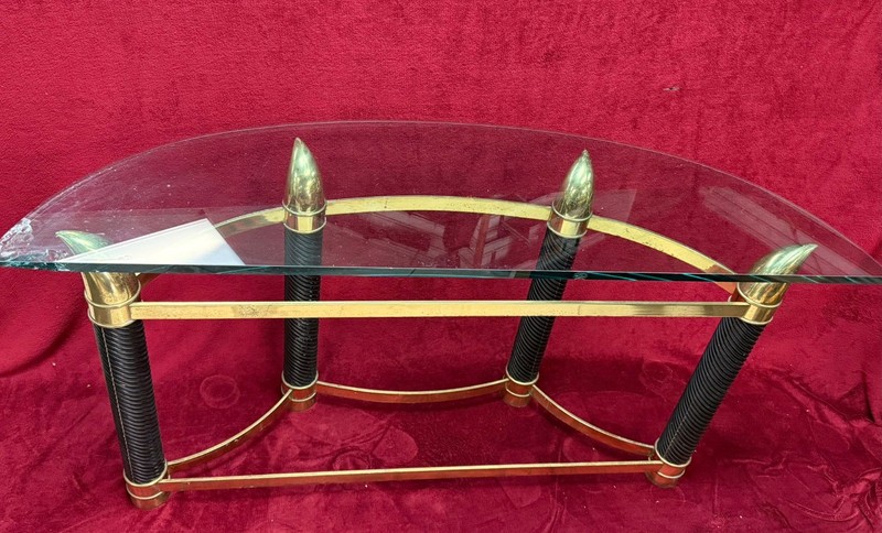 Italian Mezza Luna Console Table Horn Shaped Base Beveled Glass Top WATCH VIDEO gallery