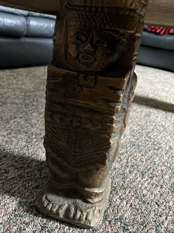 Gilt Bas- Relief Aztec Calendar Coffee Table Cast Aluminium, Mexican, 1960s. gallery