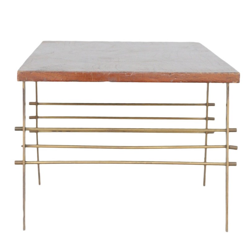 Mid Century Modernist Oak Coffee/Cocktail Table with Brass Architectural Base gallery