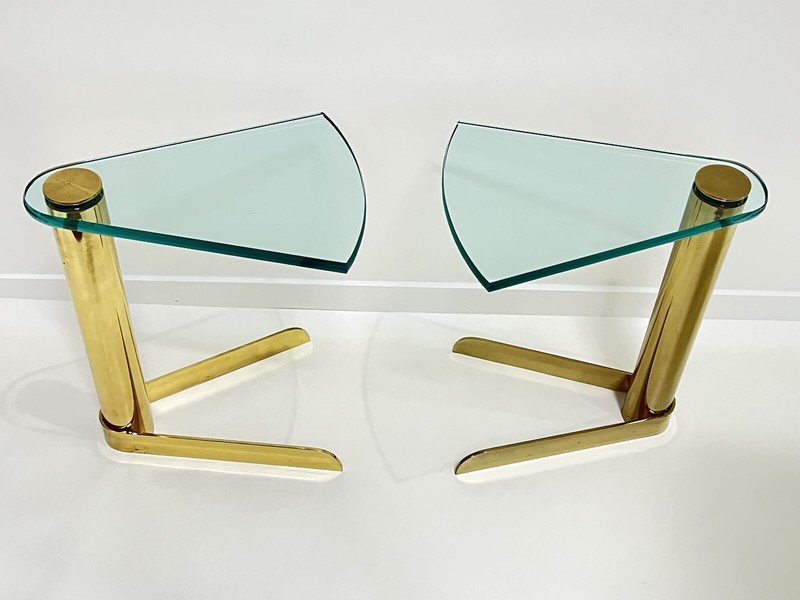 Leon Rosen For Pace Collection Pair of Brass and Glass Side Tables