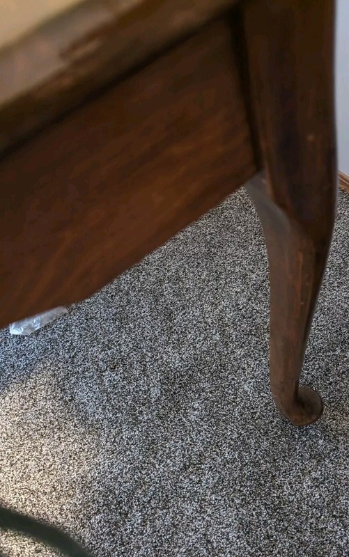Vtg Solid Wood Dining Room Table -Med Dark Finish-Cabriole Legs-Wood Roller Feet gallery