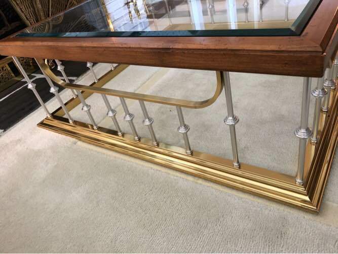 Erwin Lambeth Rare Silver Spindles Square Brass Oak Glass Coffee Table Stunning gallery