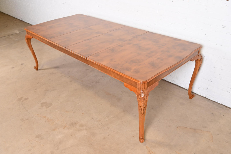 Romweber French Provincial Louis XV Burl Wood Extension Dining Table, Refinished