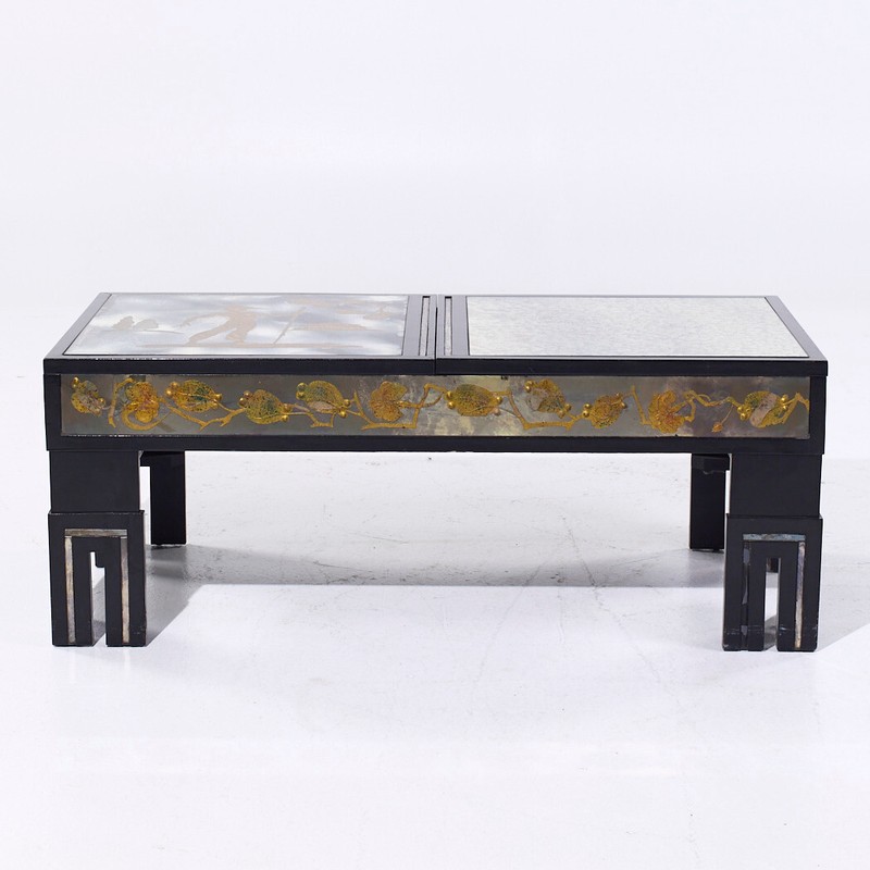 James Mont Mid Century Mottled Glass Coffee Table gallery