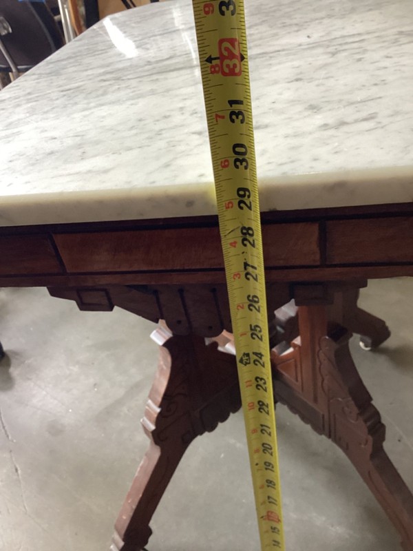 Walnut Parlor Table With White Marble Top 19” x 27” x 29.5T Beautiful Wood Work gallery