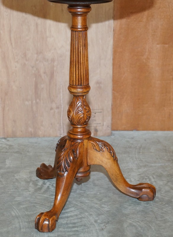PAIR OF ANTIQUE VICTORIAN SHERATON CLAW & BALL SATINWOOD TRIPOD SIDE END TABLES gallery