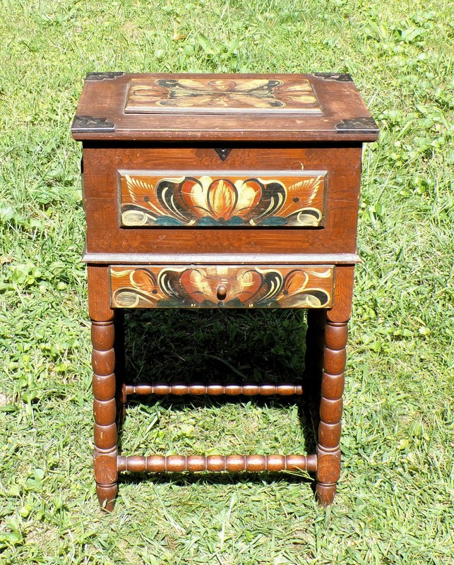 Vintage Swedish Sewing Table Syskrin Scandinavian Folk Art Kurbits Nightstand gallery