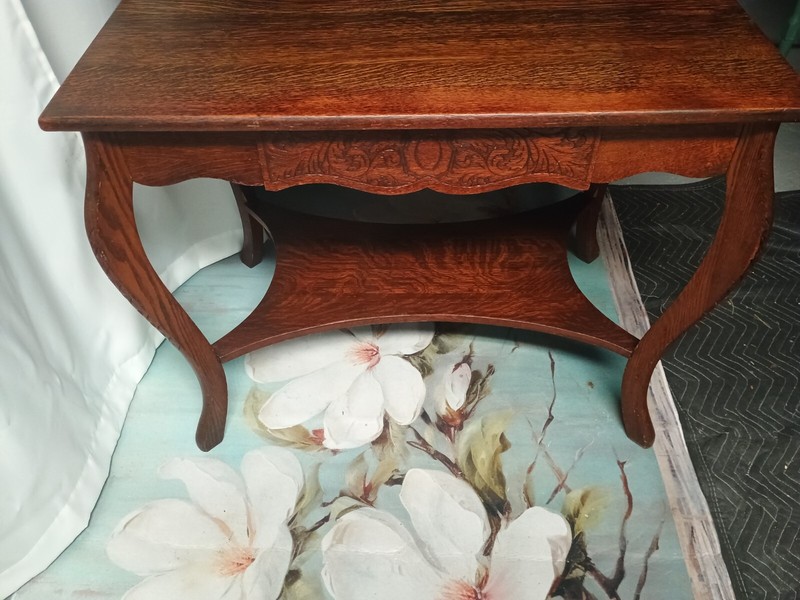 Antique tiger oak libary table w/ drawer & shelf below 36"L 24"W 29"H gallery