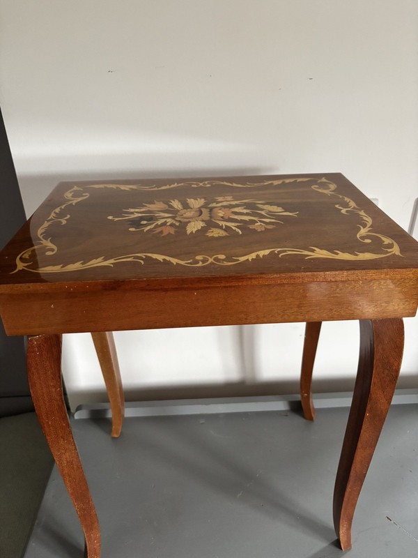 Vintage 60s Italian Inlaid Marquetry Musical Occasional Table