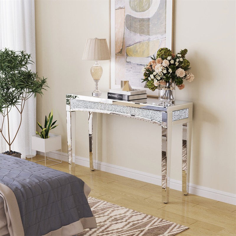 Ultra Long Luxury Mirrored Console Table Hallway Table w/ Thicken Tapered Legs gallery