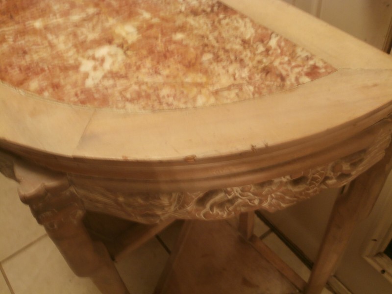 ANTIQUE /VINTAGE HAND CARVED CONSOLE HALL HALF MON TABLE MARBLE TOP gallery