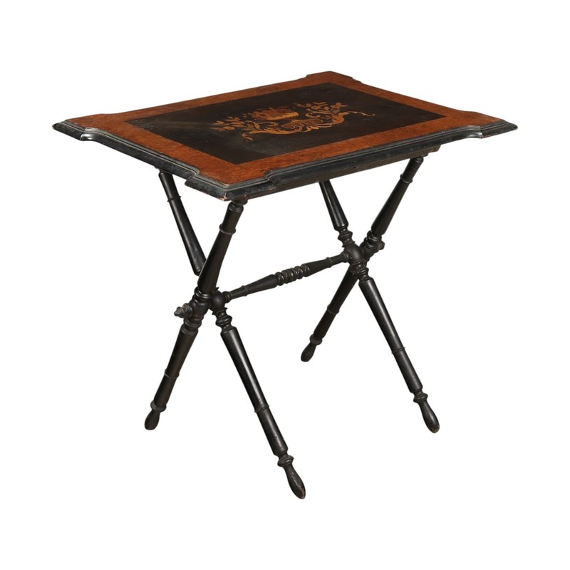 Antique Side Table Ebonized Wood Inlays Italy XIX Century Original gallery