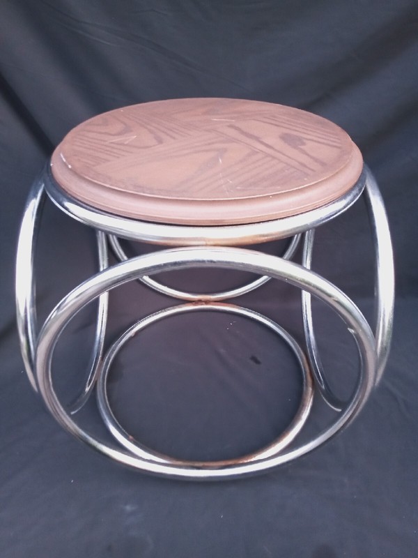 Vtg MCM Loop Hoop Circular Side Table after Laporte Faux wood Top gallery