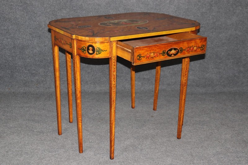 Superb 19th Century Adams Paint Decorated Satinwood English Center Table gallery