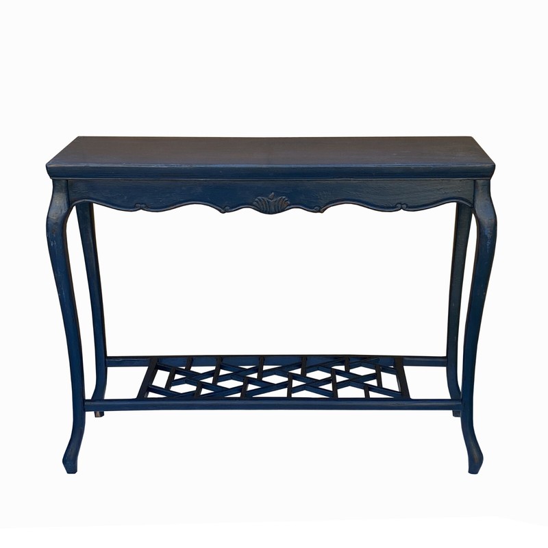 Chinese Distressed Blue Lacquer Apron Curve Legs Console Side Altar Table cs7760 gallery