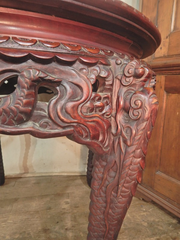 Carved Chinese Room Center Table 36" Dia. Dragons Sea Serpent legs gallery