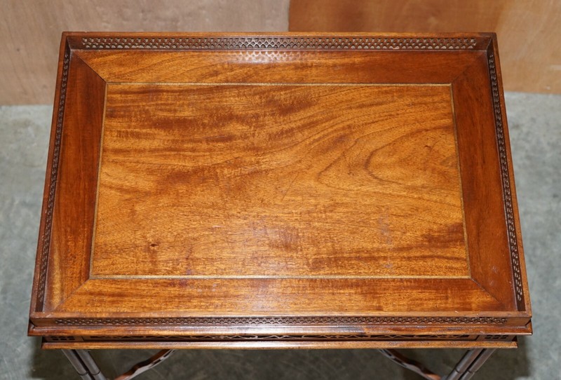 19TH CENTURY THOMAS CHIPPENDALE FRET WORK CARVED SILVER TEA OCCASIONAL TABLE gallery