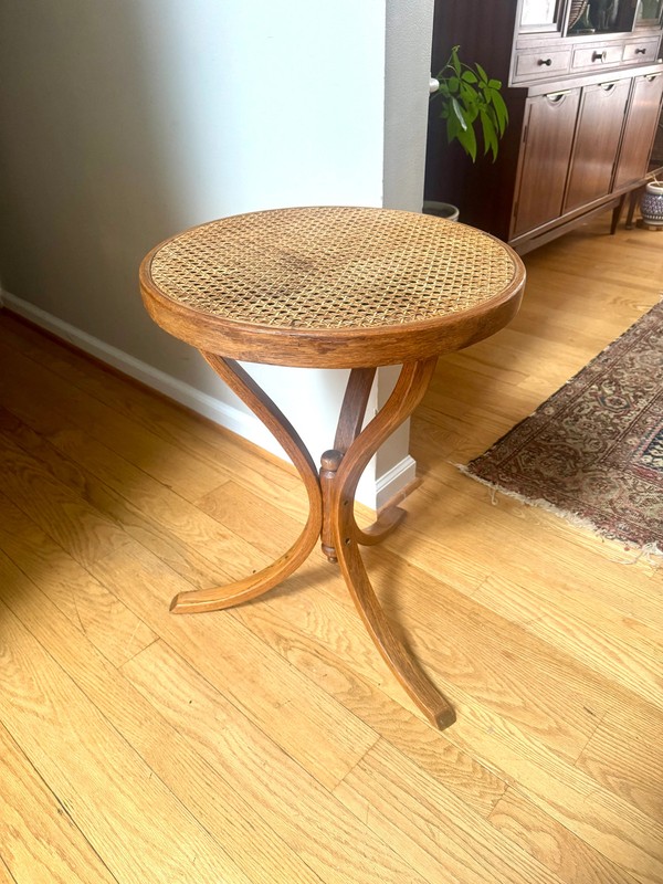 MCM Bent Wood Martini Table | Thonet Style Cane Top Table gallery