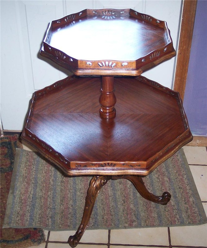 Walnut & Rosewood 2-Tier Table / Dumbwaiter Table