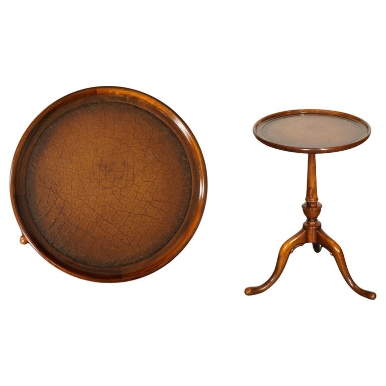 VINTAGE THEODORE ALEXANDER BROWN LEATHER TOP SIDE END WINE TABLE