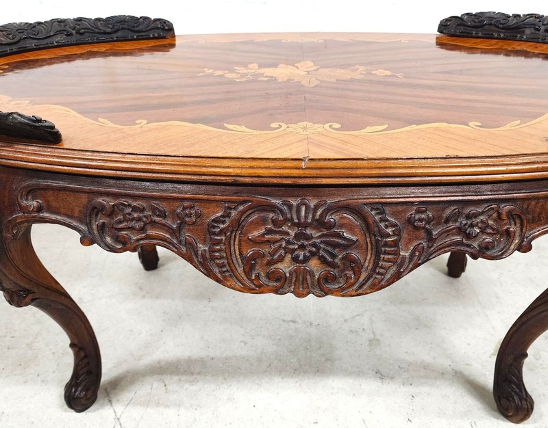 French Louis XV Coffee Table Walnut Marquetry gallery