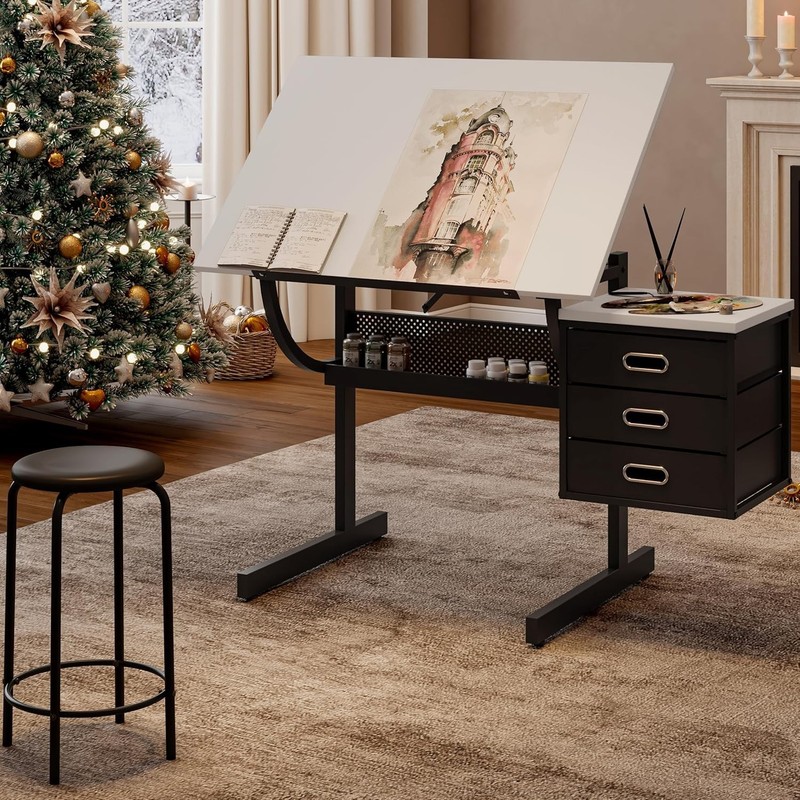 Adjustable Drafting Table with Stool & Storage Art Desk for Drawing Crafting gallery