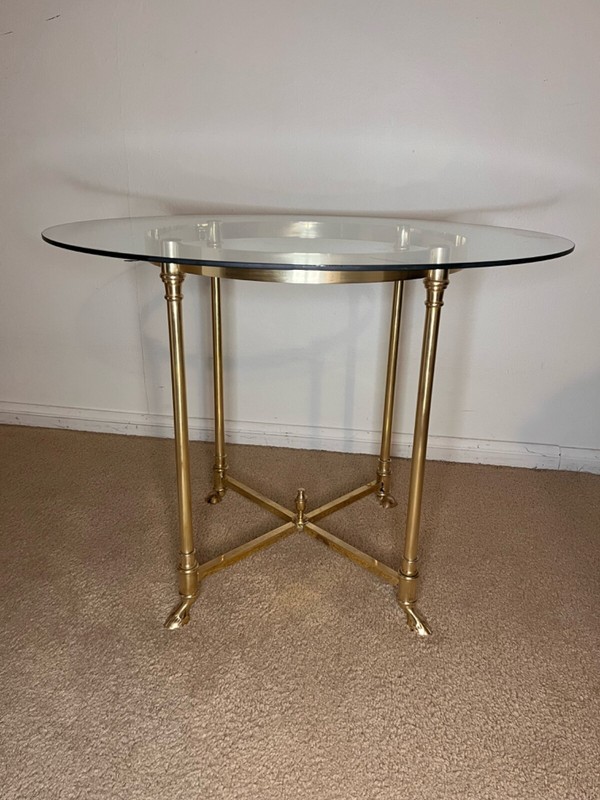 Labarge Midcentury Brass and Glass Hooved Feet table gallery