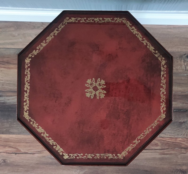 Siesta By NH Chapman Mahogany Octagonal Wine Table Oxblood Leather gallery