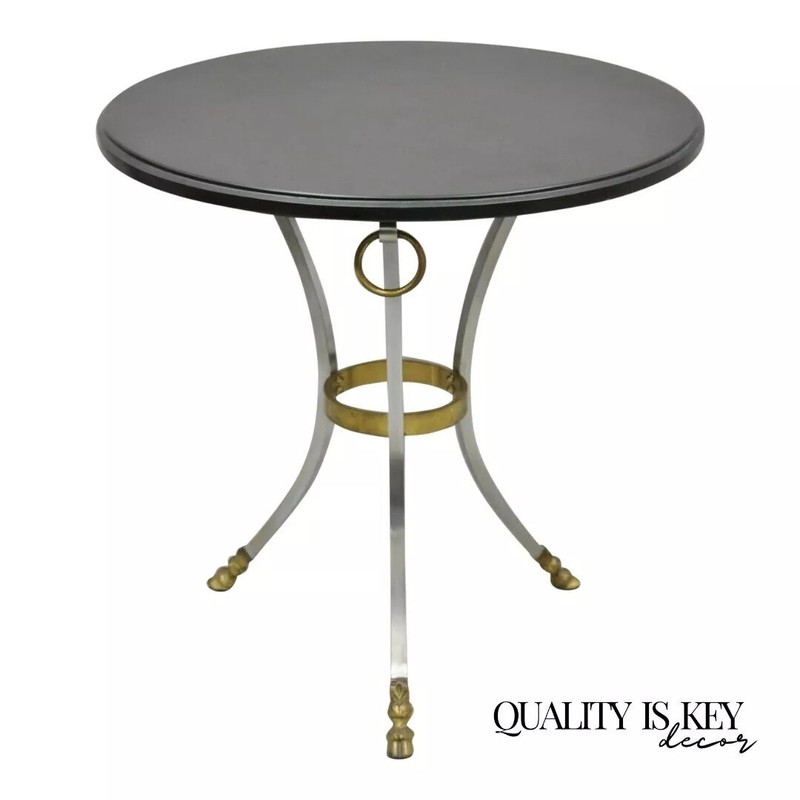 Maison Jansen Style Steel and Bronze Hoof Round Slate Top Regency Side Table