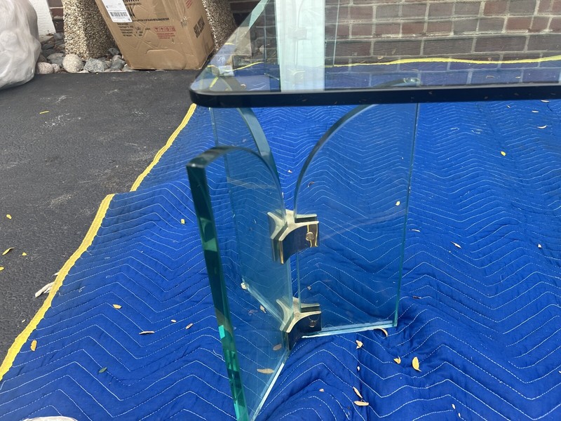 1970s Postmodern Glass and Brass Coffee Table by Leon Rosen for Pace Collection gallery