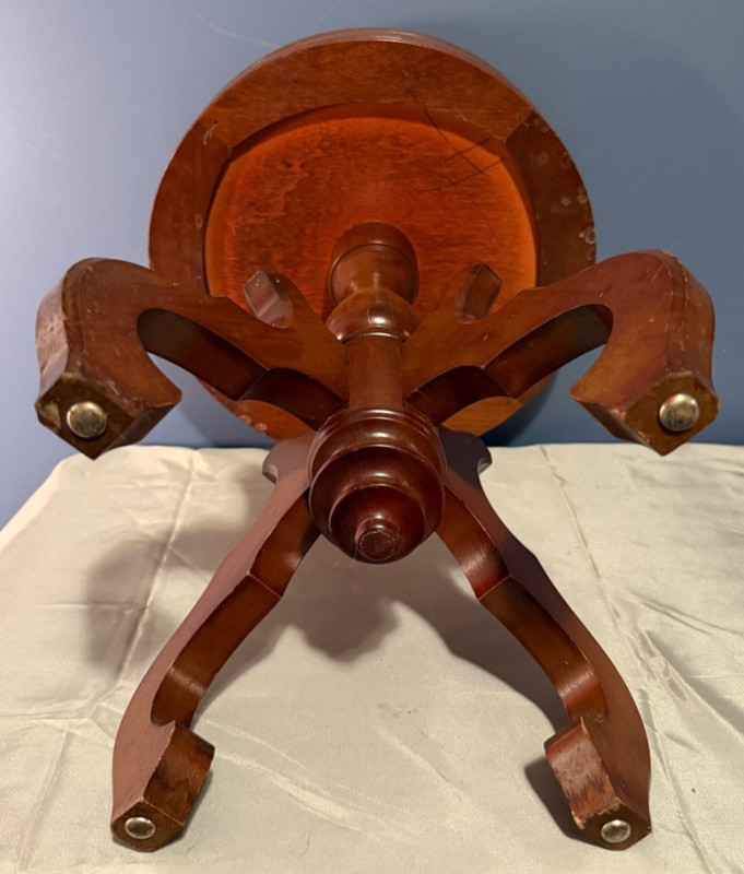 VINTAGE 1950s Carrara Marble Top Mahogany Pedestal Table w/ Cabriole Legs 18.5" gallery