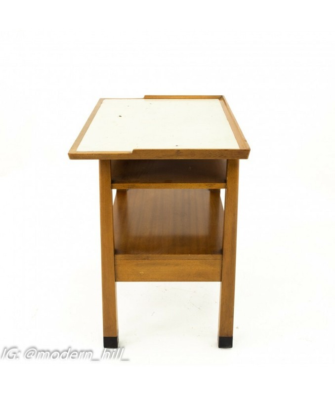 Dunbar Mid Century Walnut & White Laminate Side End Table gallery