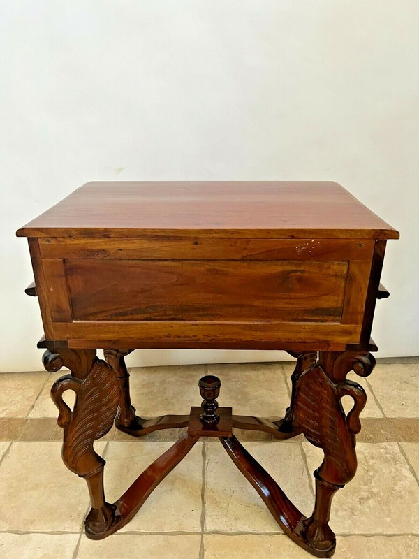 Side Table Gothic style Carved Swan Legs with Ball Claw feet Two drawers gallery