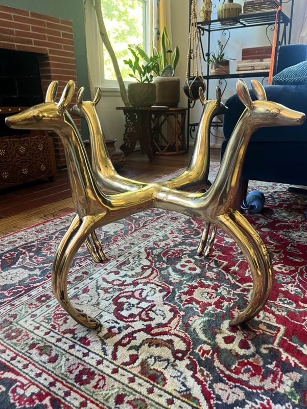 VERY RARE EXQUISITE BRASS PATINA DEER FORM TABLE IN ARMAND-ALBERT RATEAU STYLE