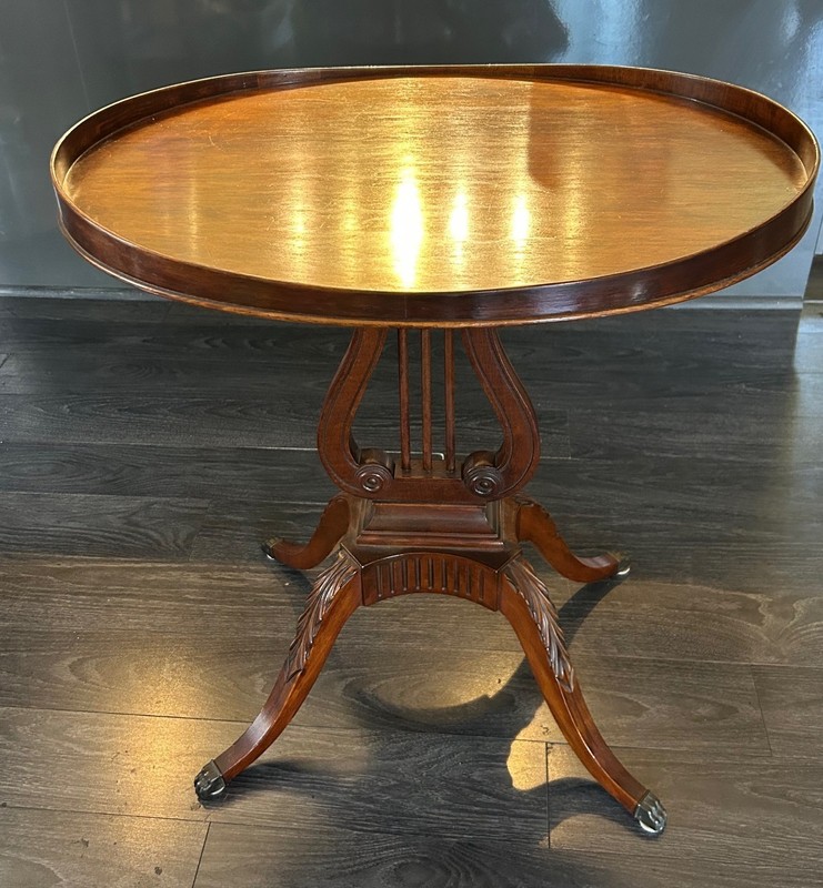 Antique – Mid-Century MERSMAN Lyre Harp Base Oval Side Table ~ Duncan Phyfe A1