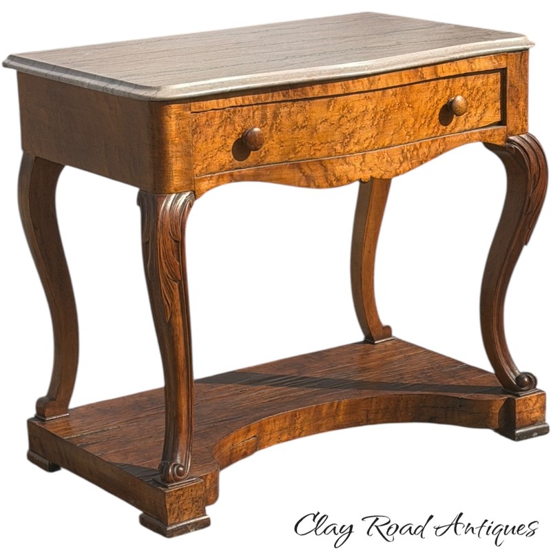 Antique Classical French empire console table marble top Birdseye maple 19th