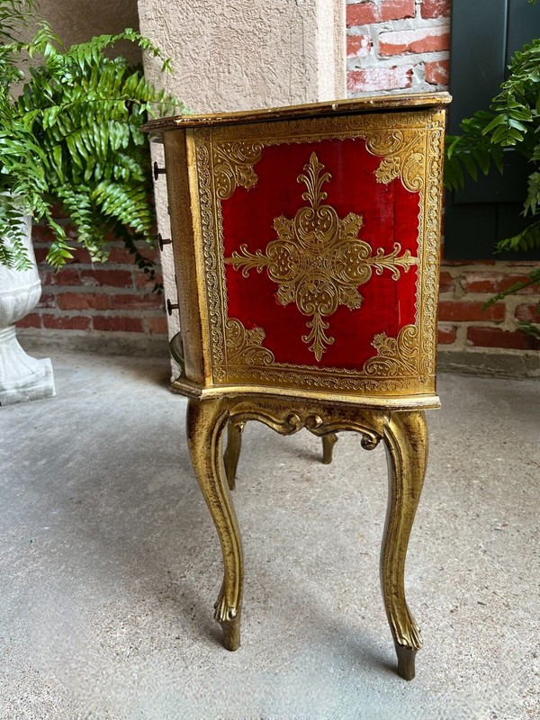 Vintage Italian Gold Gilt Chest End Table Florentine RED Hollywood Regency Tole gallery