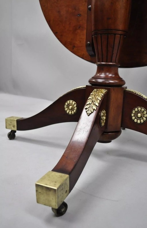 19th C. French Empire Style Round Mahogany Bronze Mount Tilt Top Center Table gallery